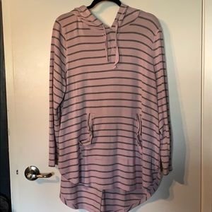 Pink and gray striped hoodie